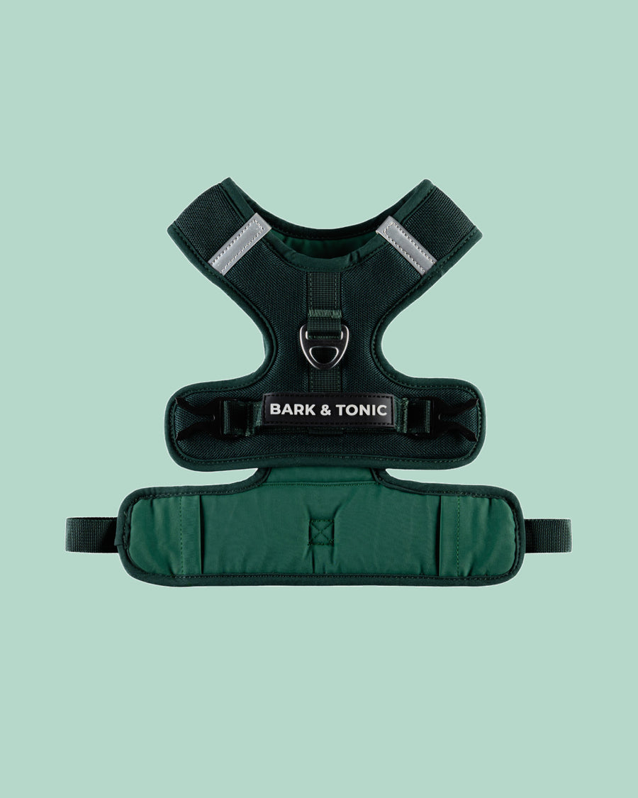 Bark & Tonic Signature cooling dog harness in Juniper (green)