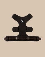 Adjustable strap and buckle detail on the Espresso Bark & Tonic cooling dog harness (brown)