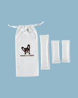 A set of three Bark & Tonic replacement cooling gel packs with their cotton storage
pouch